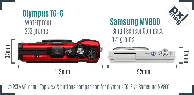 Olympus TG-6 vs Samsung MV800 top view buttons comparison