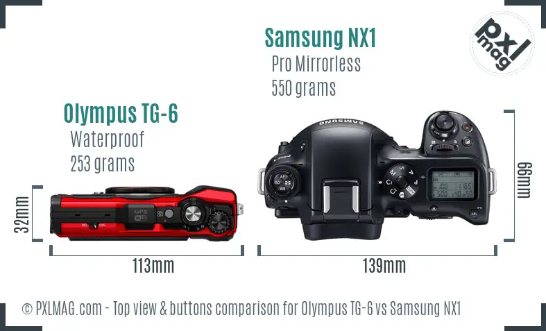 Olympus TG-6 vs Samsung NX1 top view buttons comparison