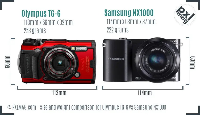 Olympus TG-6 vs Samsung NX1000 size comparison