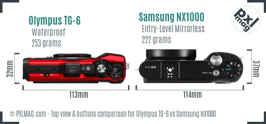 Olympus TG-6 vs Samsung NX1000 top view buttons comparison