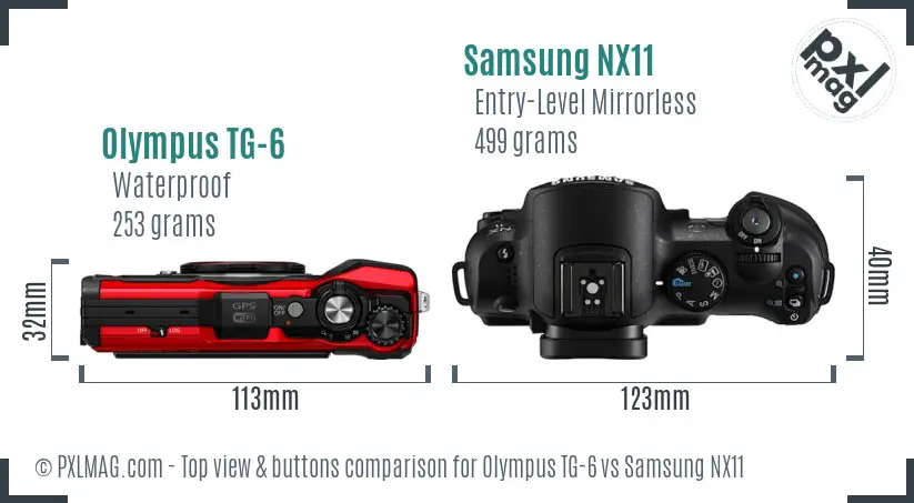 Olympus TG-6 vs Samsung NX11 top view buttons comparison