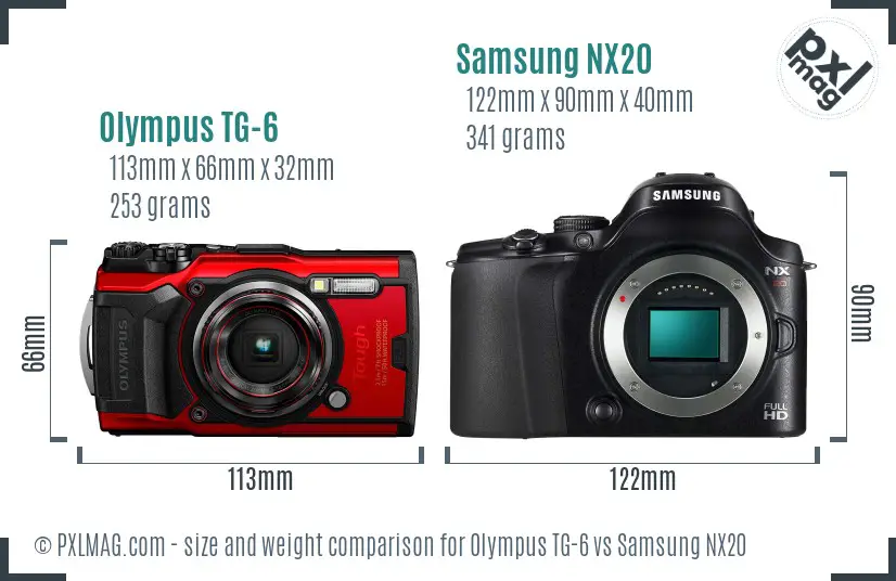 Olympus TG-6 vs Samsung NX20 size comparison