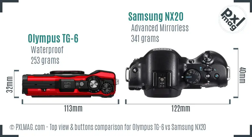 Olympus TG-6 vs Samsung NX20 top view buttons comparison