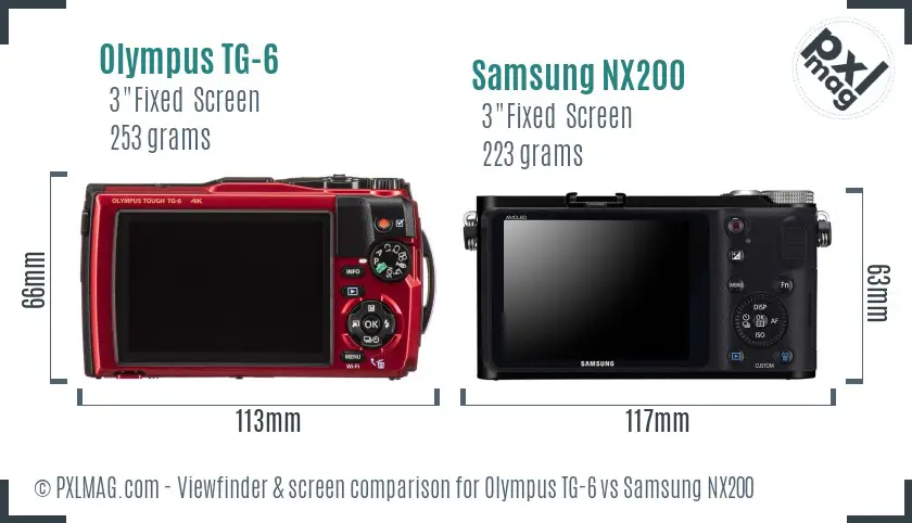 Olympus TG-6 vs Samsung NX200 Screen and Viewfinder comparison