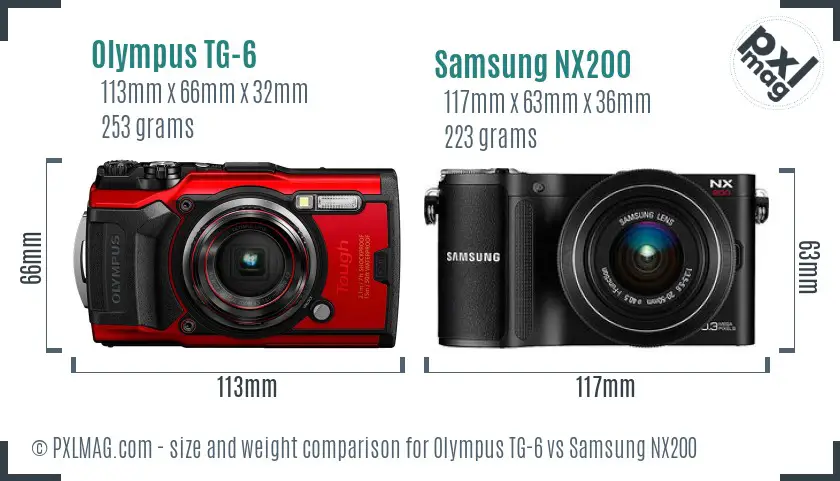 Olympus TG-6 vs Samsung NX200 size comparison