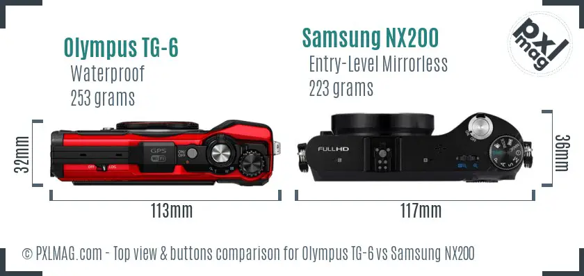 Olympus TG-6 vs Samsung NX200 top view buttons comparison