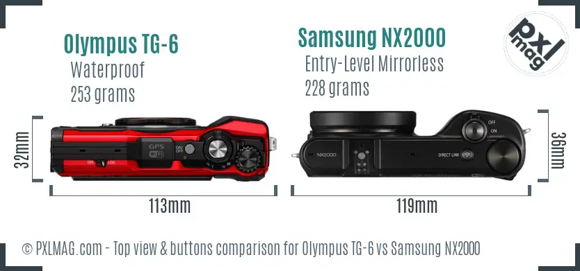 Olympus TG-6 vs Samsung NX2000 top view buttons comparison