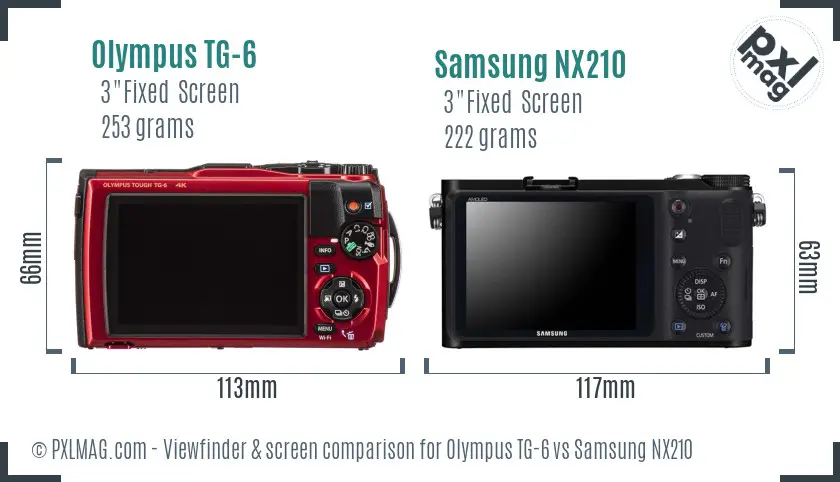 Olympus TG-6 vs Samsung NX210 Screen and Viewfinder comparison
