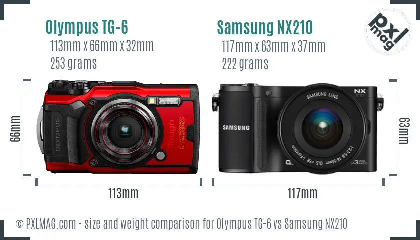 Olympus TG-6 vs Samsung NX210 size comparison