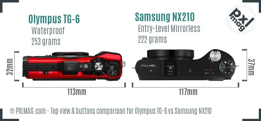 Olympus TG-6 vs Samsung NX210 top view buttons comparison