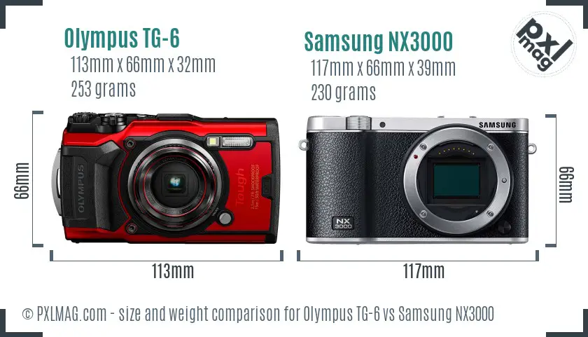 Olympus TG-6 vs Samsung NX3000 size comparison