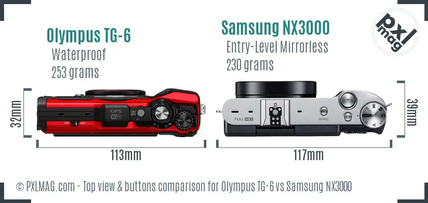 Olympus TG-6 vs Samsung NX3000 top view buttons comparison