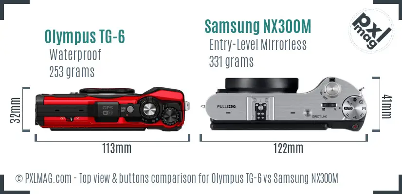 Olympus TG-6 vs Samsung NX300M top view buttons comparison Olympus TG-6 vs Samsung NX300M top view buttons comparison