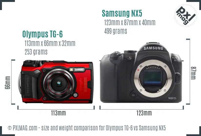 Olympus TG-6 vs Samsung NX5 size comparison