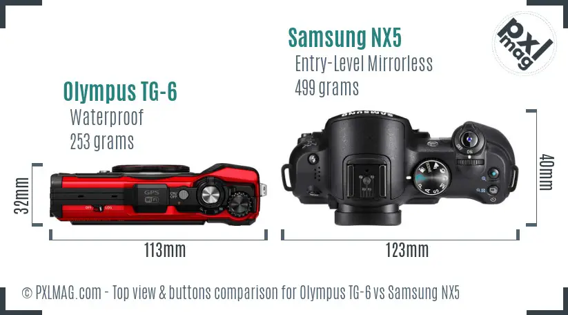 Olympus TG-6 vs Samsung NX5 top view buttons comparison