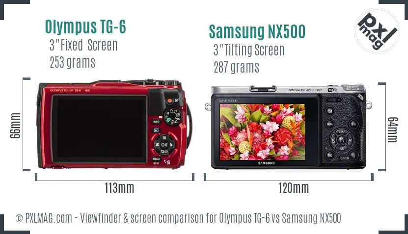 Olympus TG-6 vs Samsung NX500 Screen and Viewfinder comparison