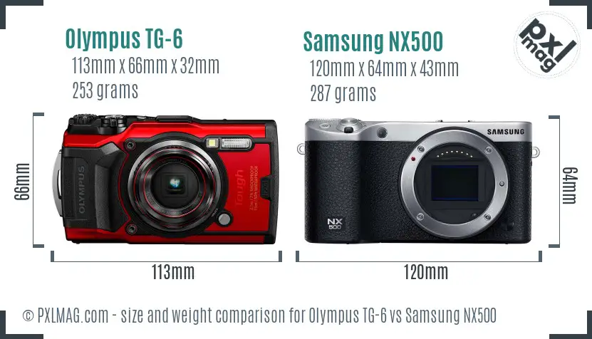 Olympus TG-6 vs Samsung NX500 size comparison