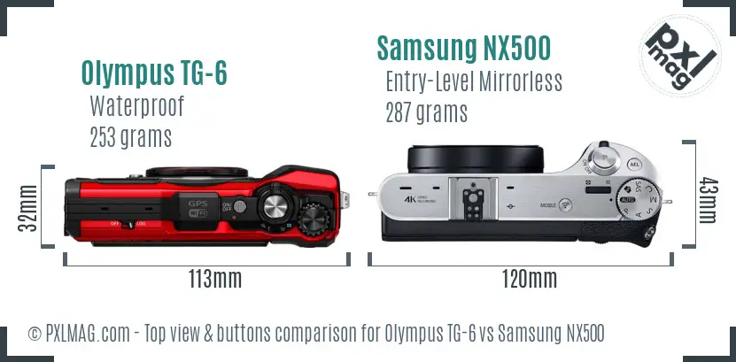 Olympus TG-6 vs Samsung NX500 top view buttons comparison