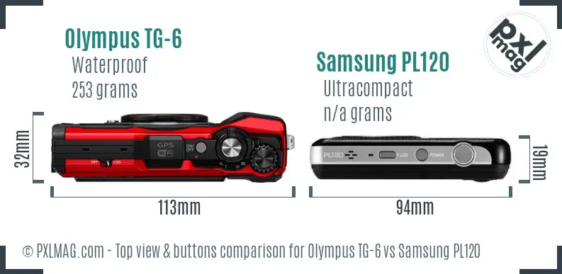 Olympus TG-6 vs Samsung PL120 top view buttons comparison Olympus TG-6 vs Samsung PL120 top view buttons comparison