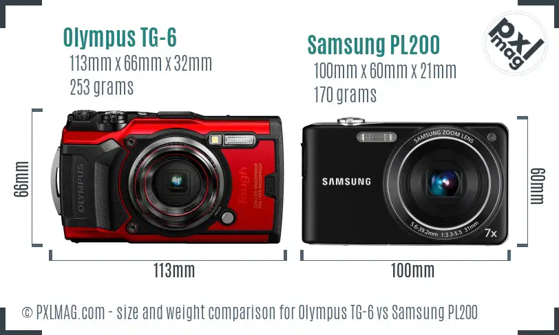 Olympus TG-6 vs Samsung PL200 size comparison Olympus TG-6 vs Samsung PL200 size comparison