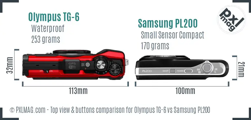 Olympus TG-6 vs Samsung PL200 top view buttons comparison Olympus TG-6 vs Samsung PL200 top view buttons comparison