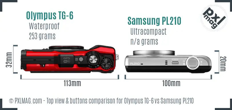 Olympus TG-6 vs Samsung PL210 top view buttons comparison Olympus TG-6 vs Samsung PL210 top view buttons comparison