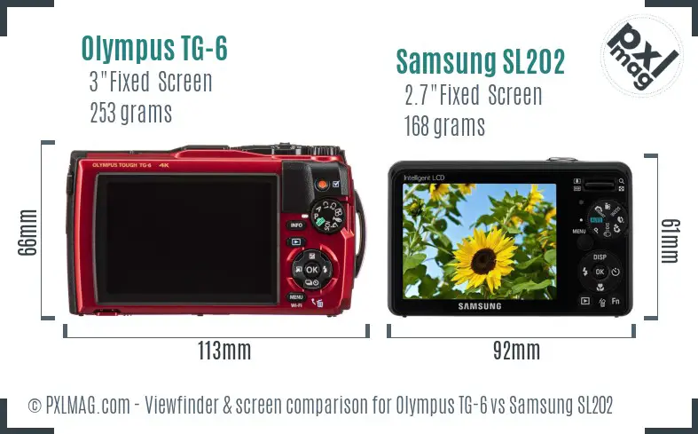 Olympus TG-6 vs Samsung SL202 Screen and Viewfinder comparison