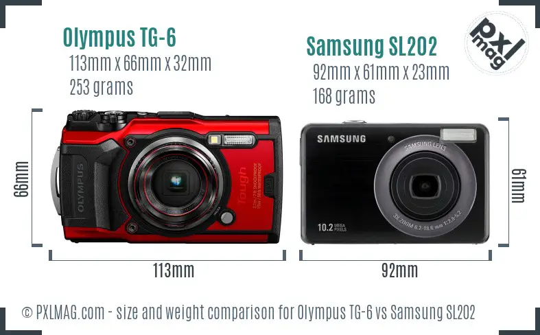 Olympus TG-6 vs Samsung SL202 size comparison