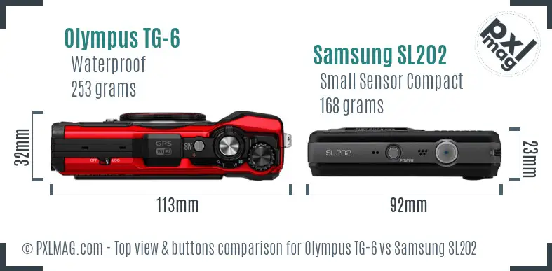 Olympus TG-6 vs Samsung SL202 top view buttons comparison