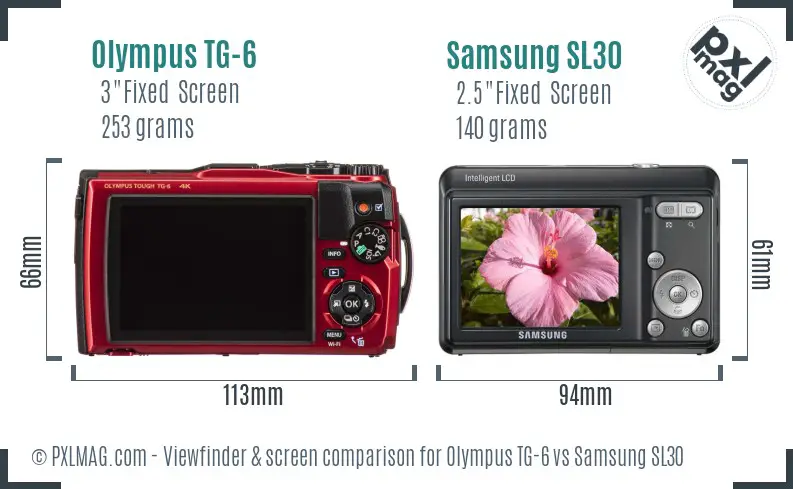 Olympus TG-6 vs Samsung SL30 Screen and Viewfinder comparison