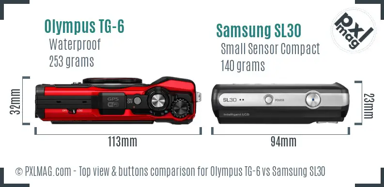 Olympus TG-6 vs Samsung SL30 top view buttons comparison