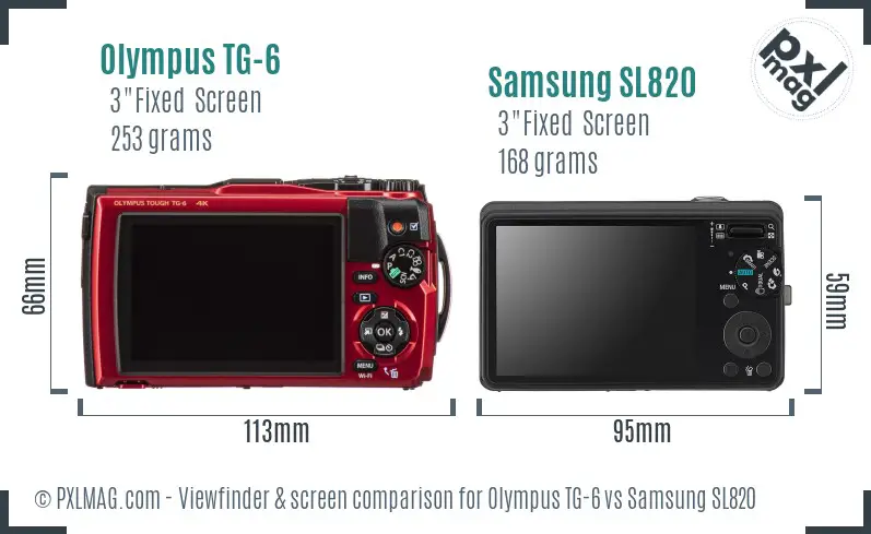 Olympus TG-6 vs Samsung SL820 Screen and Viewfinder comparison Olympus TG-6 vs Samsung SL820 Screen and Viewfinder comparison