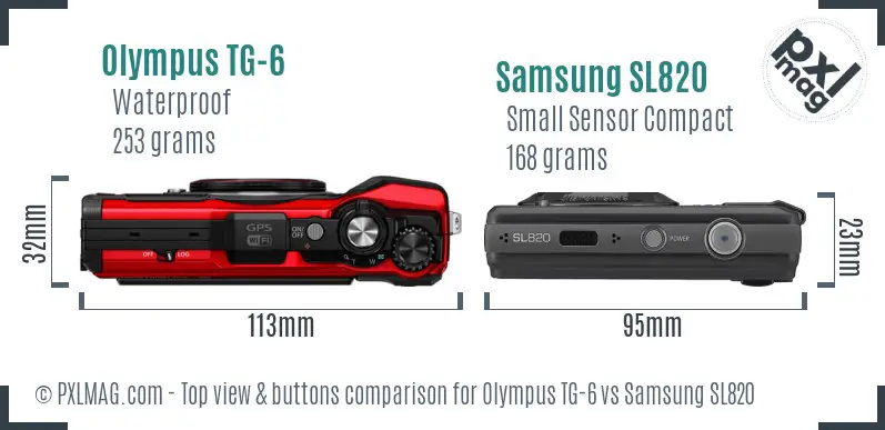Olympus TG-6 vs Samsung SL820 top view buttons comparison Olympus TG-6 vs Samsung SL820 top view buttons comparison