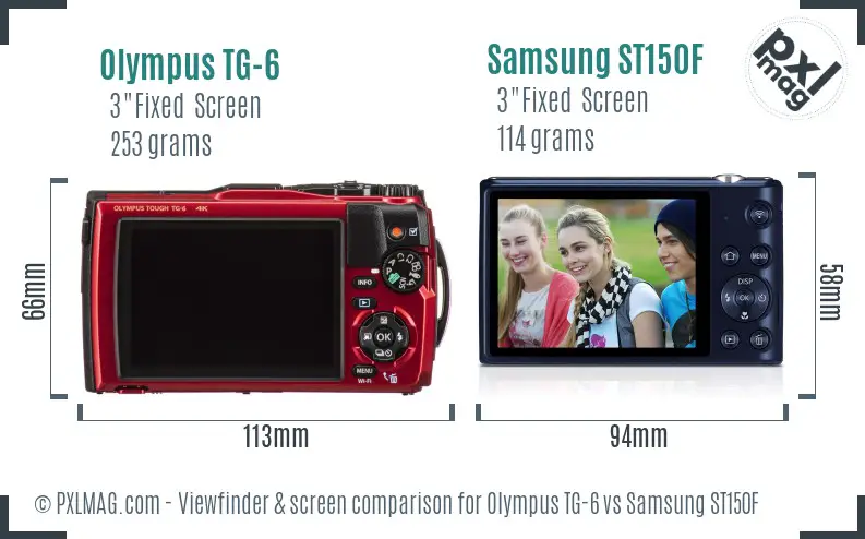 Olympus TG-6 vs Samsung ST150F Screen and Viewfinder comparison