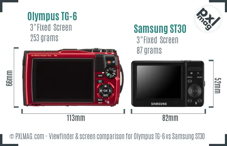 Olympus TG-6 vs Samsung ST30 Screen and Viewfinder comparison