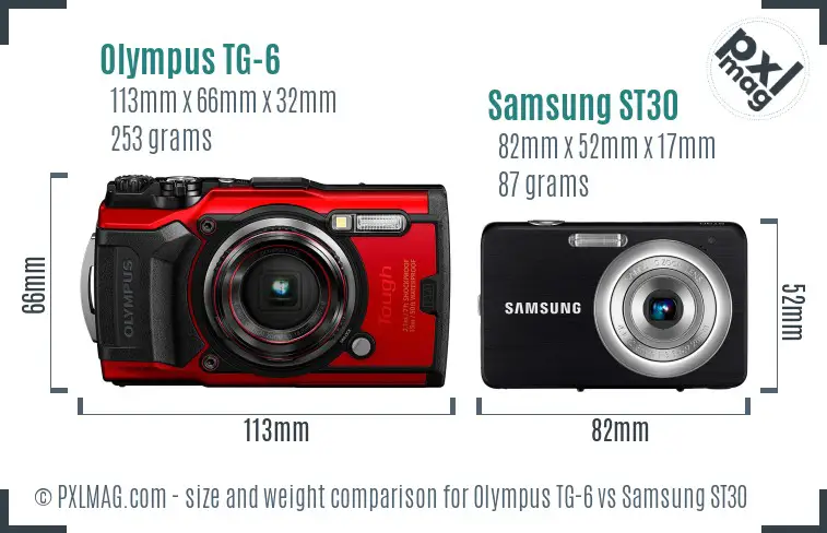 Olympus TG-6 vs Samsung ST30 size comparison Olympus TG-6 vs Samsung ST30 size comparison
