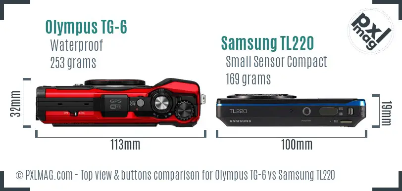 Olympus TG-6 vs Samsung TL220 top view buttons comparison