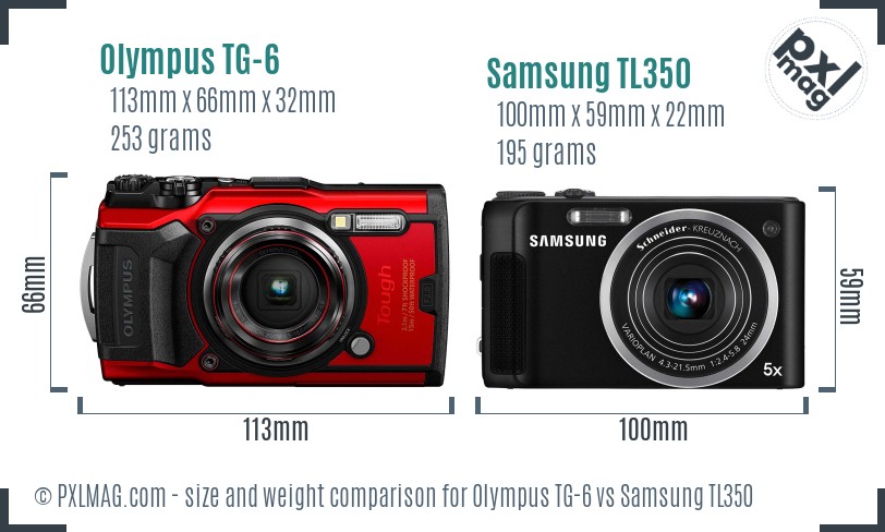 Olympus TG-6 vs Samsung TL350 size comparison