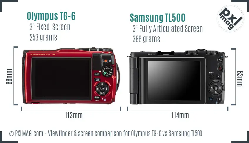 Olympus TG-6 vs Samsung TL500 Screen and Viewfinder comparison