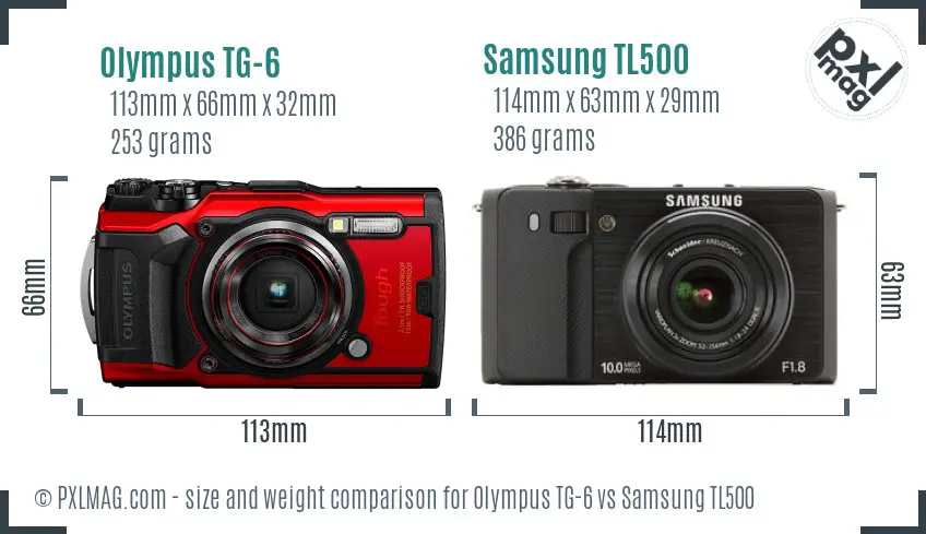 Olympus TG-6 vs Samsung TL500 size comparison