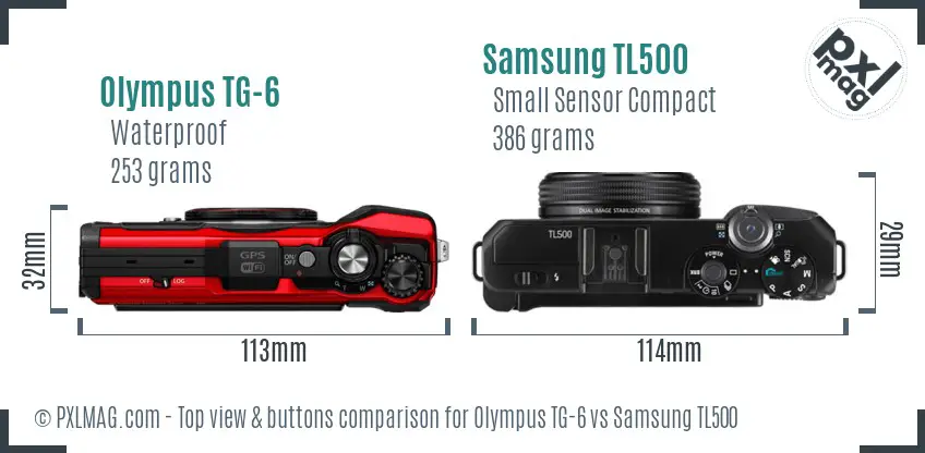 Olympus TG-6 vs Samsung TL500 top view buttons comparison