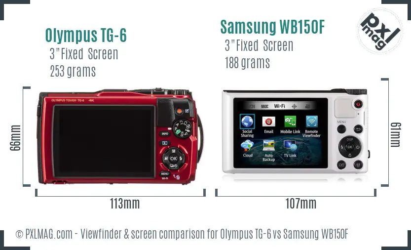 Olympus TG-6 vs Samsung WB150F Screen and Viewfinder comparison