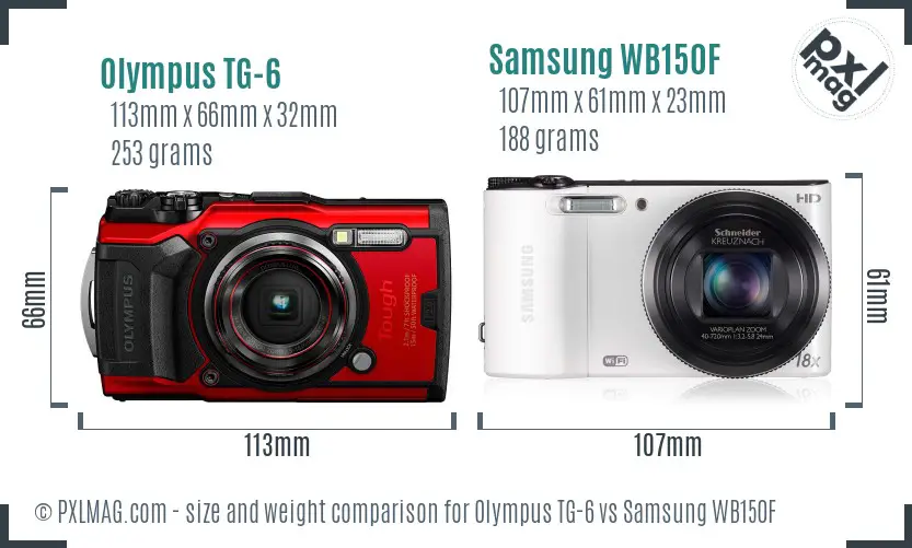 Olympus TG-6 vs Samsung WB150F size comparison Olympus TG-6 vs Samsung WB150F size comparison