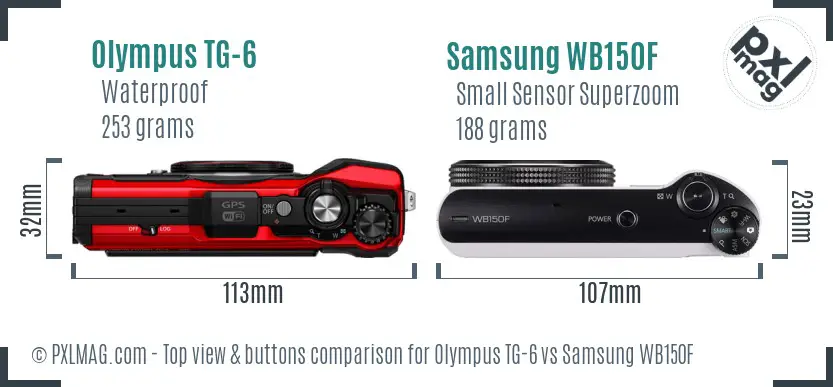 Olympus TG-6 vs Samsung WB150F top view buttons comparison