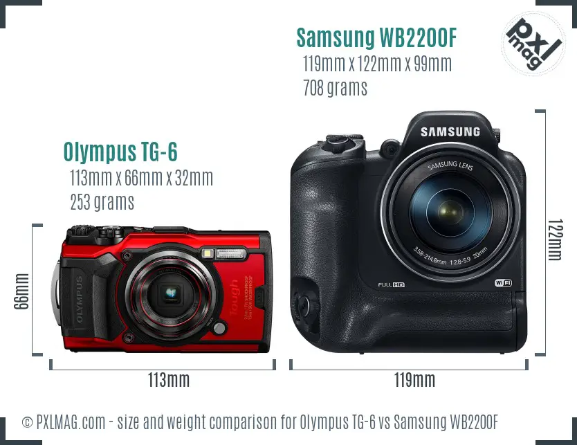 Olympus TG-6 vs Samsung WB2200F size comparison
