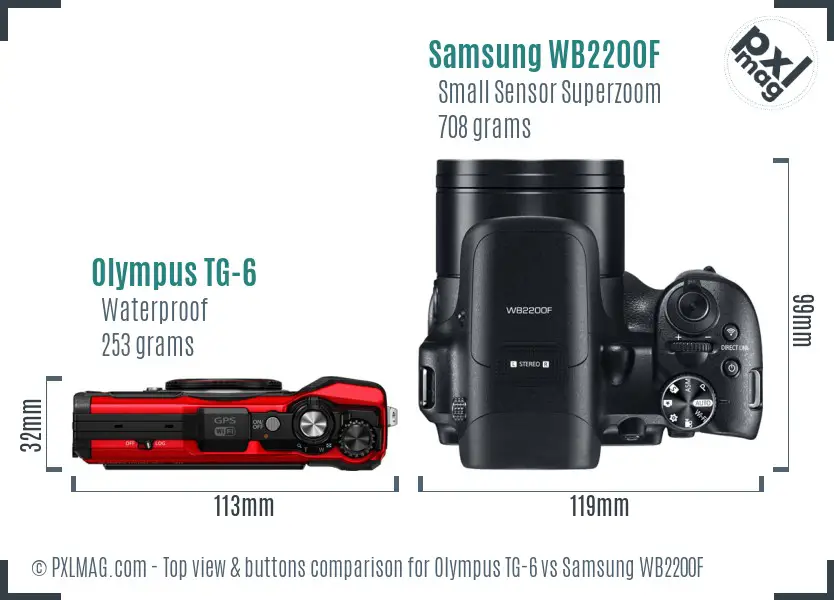Olympus TG-6 vs Samsung WB2200F top view buttons comparison