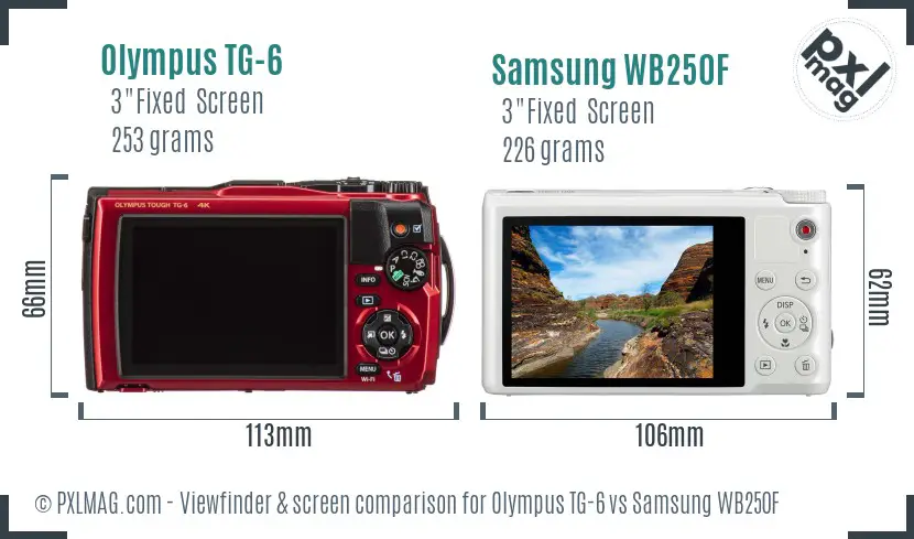 Olympus TG-6 vs Samsung WB250F Screen and Viewfinder comparison Olympus TG-6 vs Samsung WB250F Screen and Viewfinder comparison