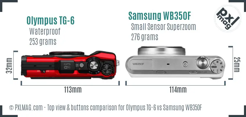 Olympus TG-6 vs Samsung WB350F top view buttons comparison