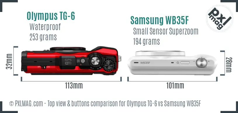 Olympus TG-6 vs Samsung WB35F top view buttons comparison