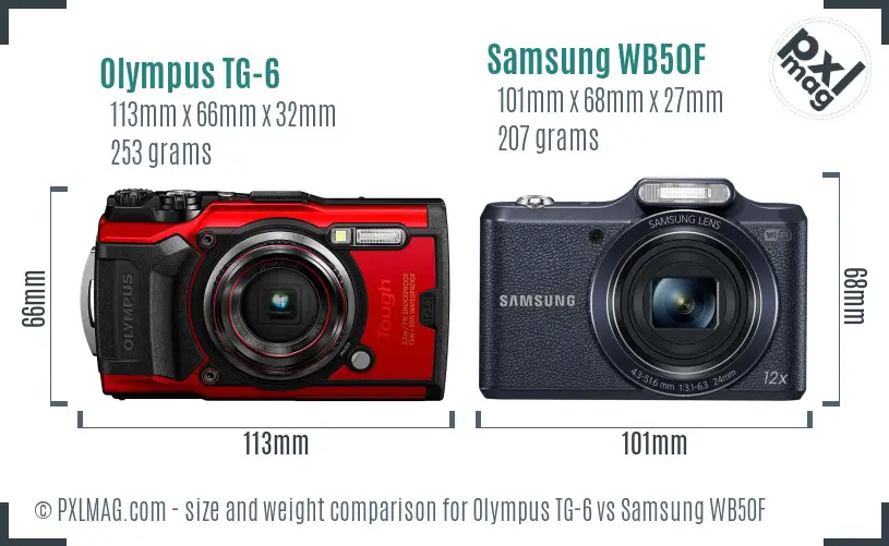Olympus TG-6 vs Samsung WB50F size comparison
